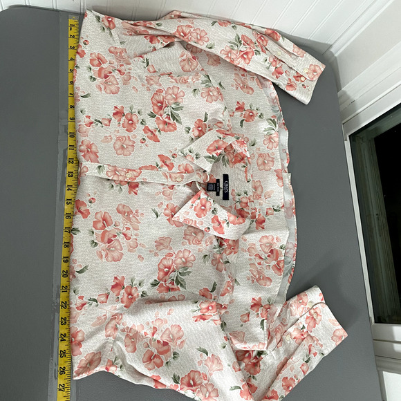 Chaps Womens Button Up Top Size 1X Floral Long Sleeve Cottagecore No Iron Office - Picture 6 of 8